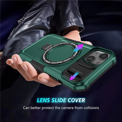 For iPhone 13 Camera Protection Case Magnetic Kickstand PC+TPU Phone Coverish Green