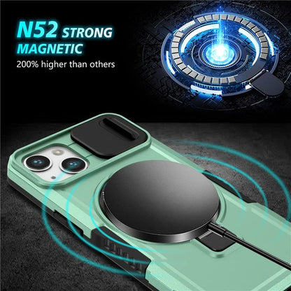 For iPhone 13 Camera Protection Case Magnetic Kickstand PC+TPU Phone Cover