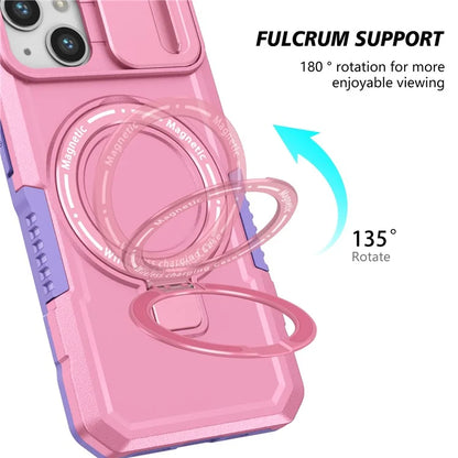 For iPhone 13 Camera Protection Case Magnetic Kickstand PC+TPU Phone Cover