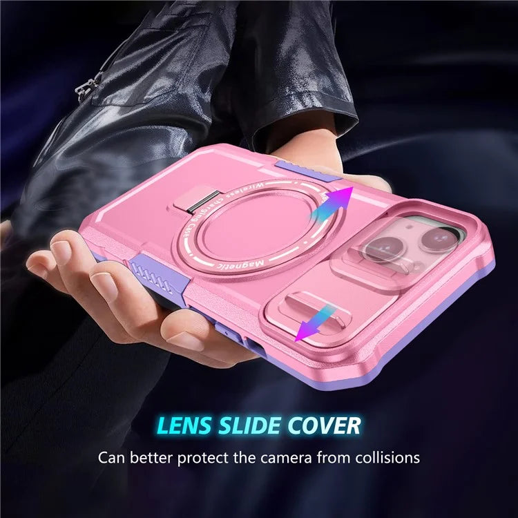 For iPhone 13 Camera Protection Case Magnetic Kickstand PC+TPU Phone Cover