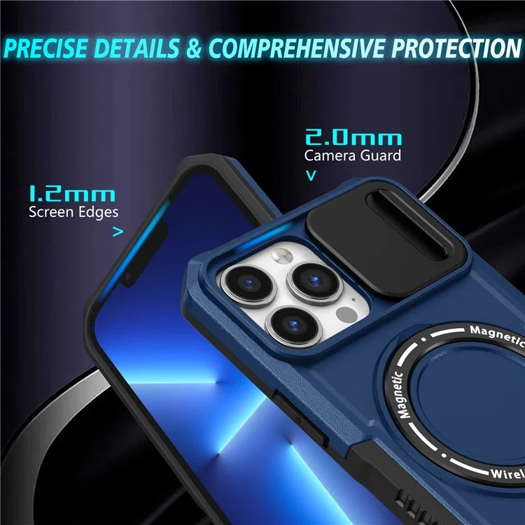 For iPhone 13 Pro Max 6.7 inch Magnetic Case with Sliding Camera Cover Kickstand Shockproof Phone Shell