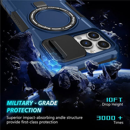 For iPhone 13 Pro Max 6.7 inch Magnetic Case with Sliding Camera Cover Kickstand Shockproof Phone Shell