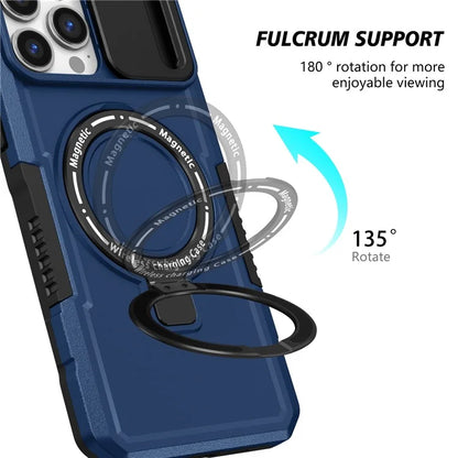 For iPhone 13 Pro Max 6.7 inch Magnetic Case with Sliding Camera Cover Kickstand Shockproof Phone Shell