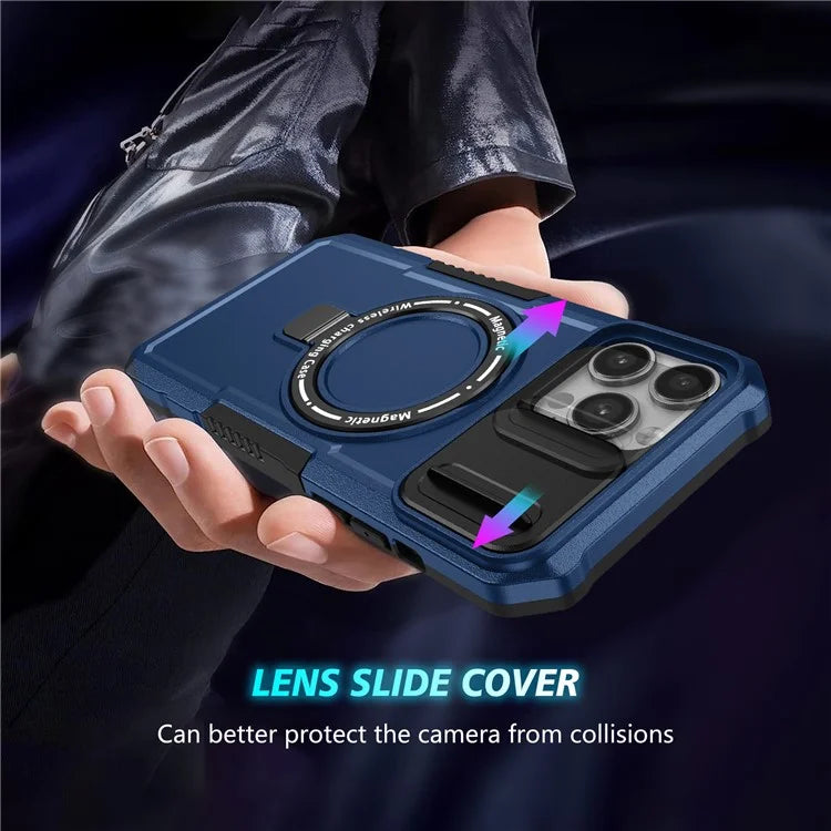 For iPhone 13 Pro Max 6.7 inch Magnetic Case with Sliding Camera Cover Kickstand Shockproof Phone Shell