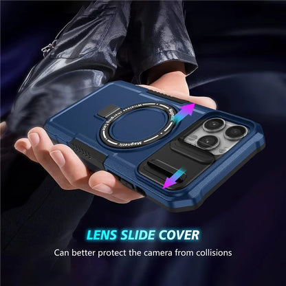 For iPhone 13 Pro Max 6.7 inch Magnetic Case with Sliding Camera Cover Kickstand Shockproof Phone Shell