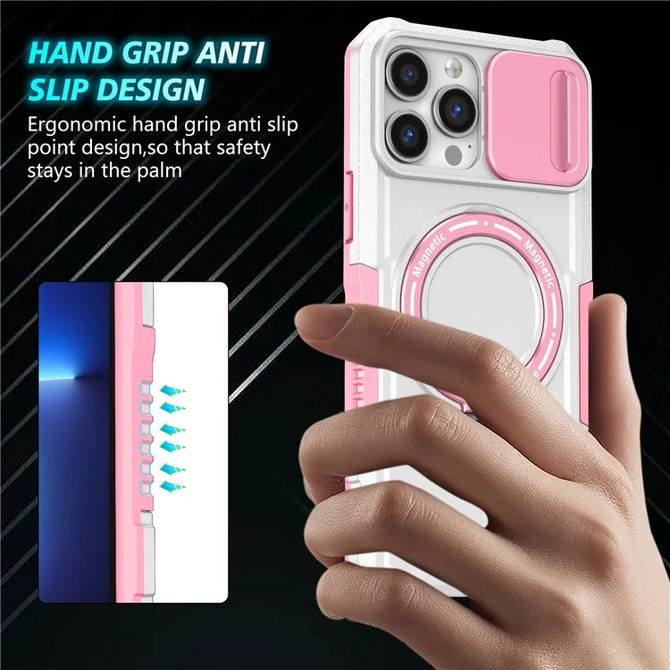 For iPhone 13 Pro Max 6.7 inch Magnetic Case with Sliding Camera Cover Kickstand Shockproof Phone Shell
