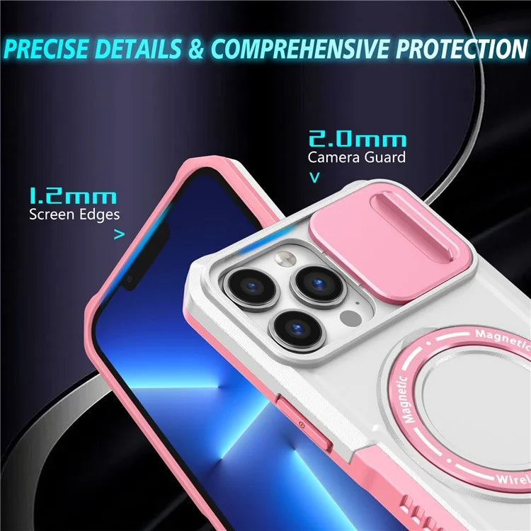 For iPhone 13 Pro Max 6.7 inch Magnetic Case with Sliding Camera Cover Kickstand Shockproof Phone Shell