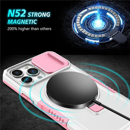 For iPhone 13 Pro Max 6.7 inch Magnetic Case with Sliding Camera Cover Kickstand Shockproof Phone Shell