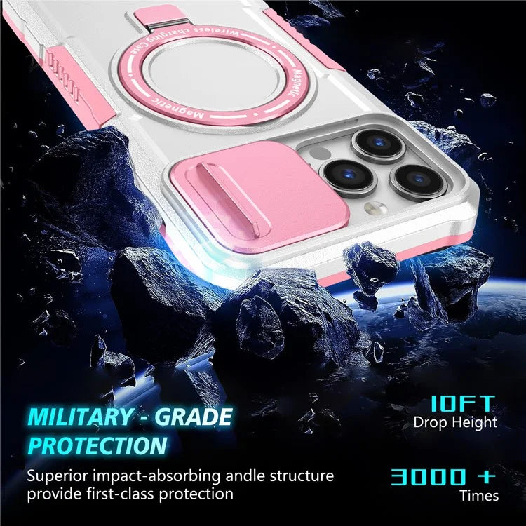 For iPhone 13 Pro Max 6.7 inch Magnetic Case with Sliding Camera Cover Kickstand Shockproof Phone Shell
