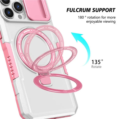 For iPhone 13 Pro Max 6.7 inch Magnetic Case with Sliding Camera Cover Kickstand Shockproof Phone Shell
