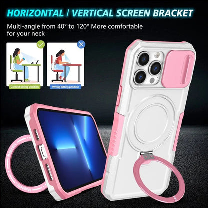 For iPhone 13 Pro Max 6.7 inch Magnetic Case with Sliding Camera Cover Kickstand Shockproof Phone Shell