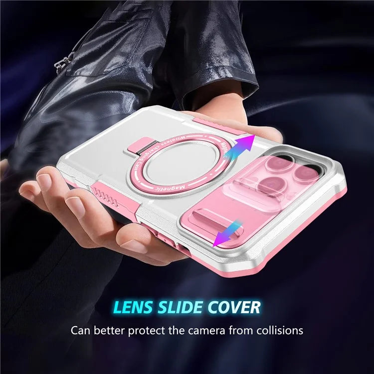 For iPhone 13 Pro Max 6.7 inch Magnetic Case with Sliding Camera Cover Kickstand Shockproof Phone Shell