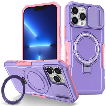 For iPhone 13 Pro Max 6.7 inch Magnetic Case with Sliding Camera Cover Kickstand Shockproof Phone Shell