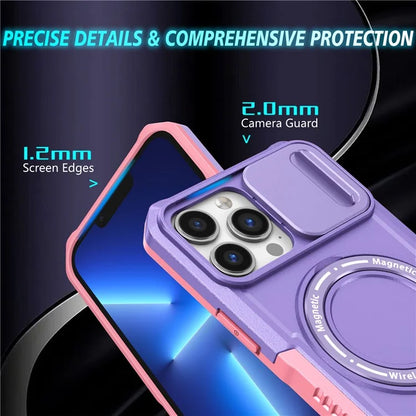 For iPhone 13 Pro Max 6.7 inch Magnetic Case with Sliding Camera Cover Kickstand Shockproof Phone Shell
