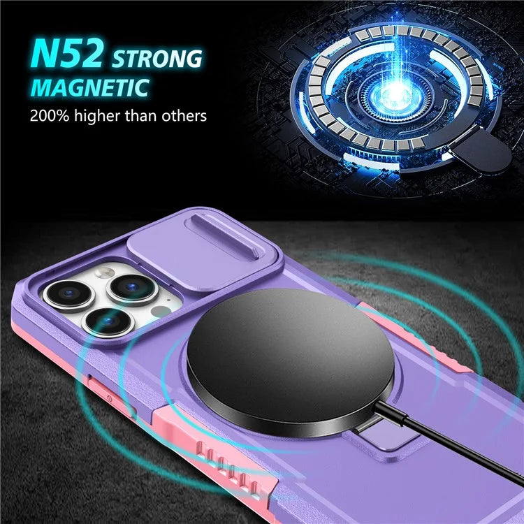 For iPhone 13 Pro Max 6.7 inch Magnetic Case with Sliding Camera Cover Kickstand Shockproof Phone Shell
