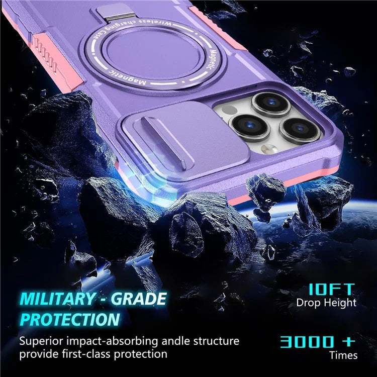 For iPhone 13 Pro Max 6.7 inch Magnetic Case with Sliding Camera Cover Kickstand Shockproof Phone Shell