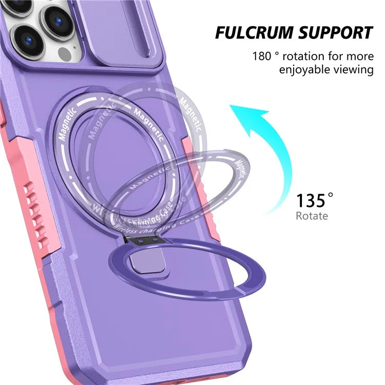 For iPhone 13 Pro Max 6.7 inch Magnetic Case with Sliding Camera Cover Kickstand Shockproof Phone Shell