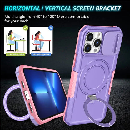 For iPhone 13 Pro Max 6.7 inch Magnetic Case with Sliding Camera Cover Kickstand Shockproof Phone Shell