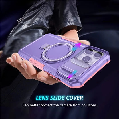 For iPhone 13 Pro Max 6.7 inch Magnetic Case with Sliding Camera Cover Kickstand Shockproof Phone Shell