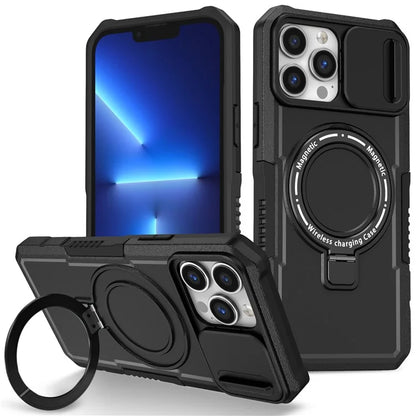 For iPhone 13 Pro Max 6.7 inch Magnetic Case with Sliding Camera Cover Kickstand Shockproof Phone Shell