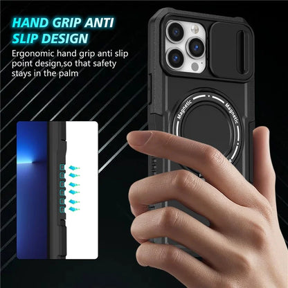 For iPhone 13 Pro Max 6.7 inch Magnetic Case with Sliding Camera Cover Kickstand Shockproof Phone Shell