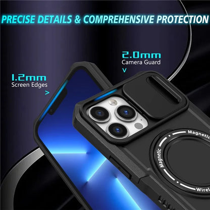 For iPhone 13 Pro Max 6.7 inch Magnetic Case with Sliding Camera Cover Kickstand Shockproof Phone Shell