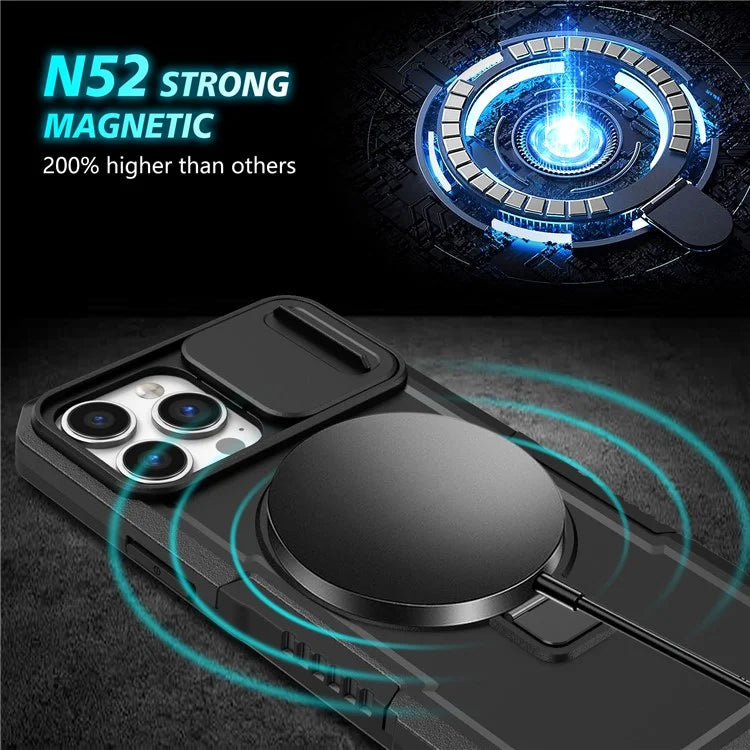 For iPhone 13 Pro Max 6.7 inch Magnetic Case with Sliding Camera Cover Kickstand Shockproof Phone Shell