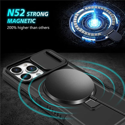 For iPhone 13 Pro Max 6.7 inch Magnetic Case with Sliding Camera Cover Kickstand Shockproof Phone Shell
