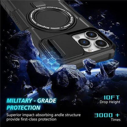 For iPhone 13 Pro Max 6.7 inch Magnetic Case with Sliding Camera Cover Kickstand Shockproof Phone Shell