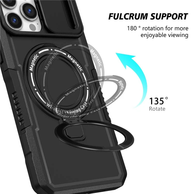 For iPhone 13 Pro Max 6.7 inch Magnetic Case with Sliding Camera Cover Kickstand Shockproof Phone Shell