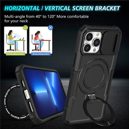 For iPhone 13 Pro Max 6.7 inch Magnetic Case with Sliding Camera Cover Kickstand Shockproof Phone Shell