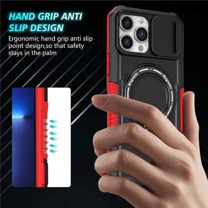 For iPhone 13 Pro Max 6.7 inch Magnetic Case with Sliding Camera Cover Kickstand Shockproof Phone Shell