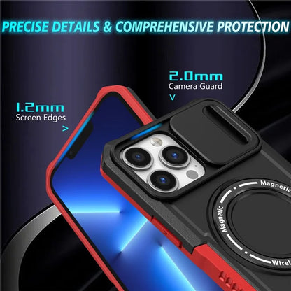 For iPhone 13 Pro Max 6.7 inch Magnetic Case with Sliding Camera Cover Kickstand Shockproof Phone Shell