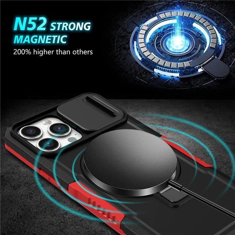 For iPhone 13 Pro Max 6.7 inch Magnetic Case with Sliding Camera Cover Kickstand Shockproof Phone Shell