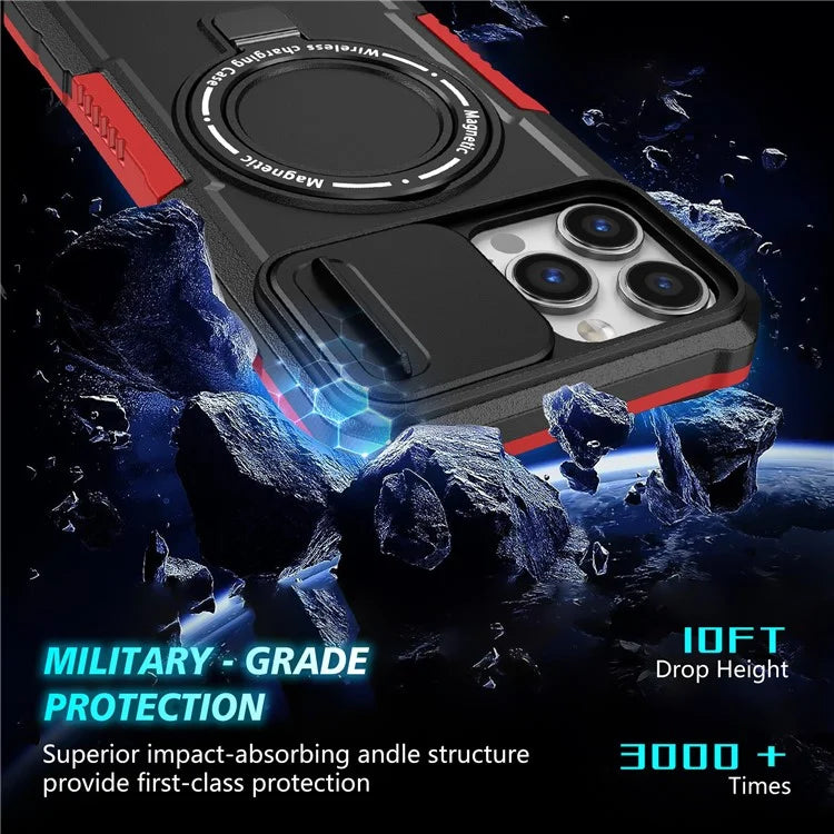 For iPhone 13 Pro Max 6.7 inch Magnetic Case with Sliding Camera Cover Kickstand Shockproof Phone Shell