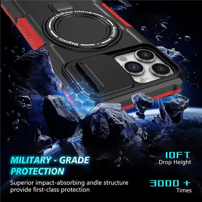 For iPhone 13 Pro Max 6.7 inch Magnetic Case with Sliding Camera Cover Kickstand Shockproof Phone Shell