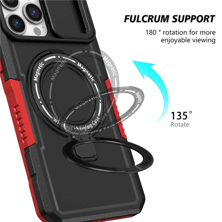 For iPhone 13 Pro Max 6.7 inch Magnetic Case with Sliding Camera Cover Kickstand Shockproof Phone Shell