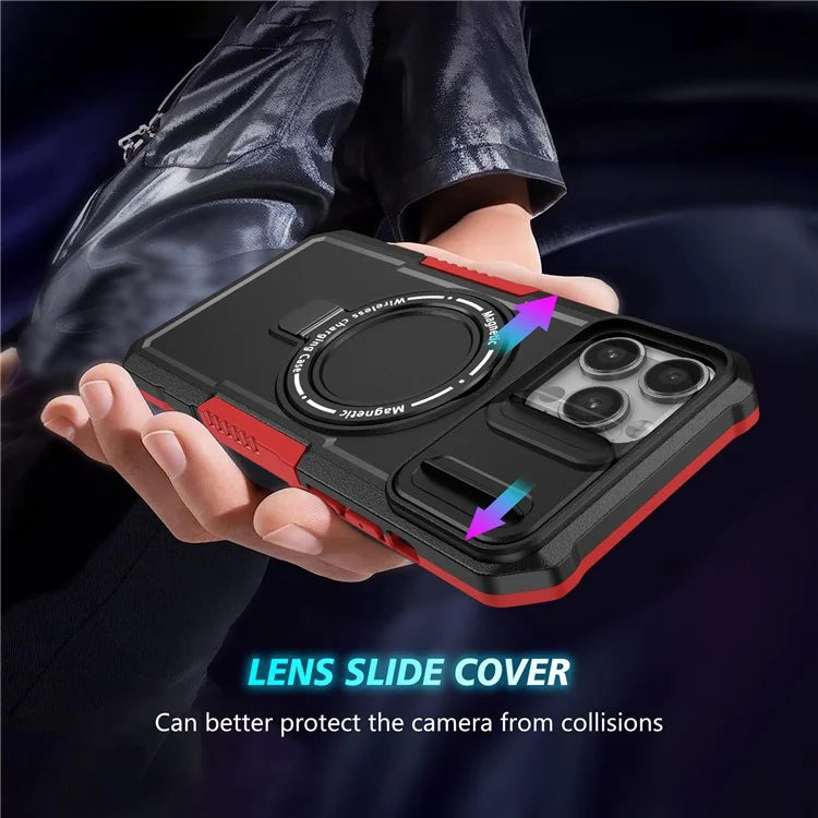 For iPhone 13 Pro Max 6.7 inch Magnetic Case with Sliding Camera Cover Kickstand Shockproof Phone Shell