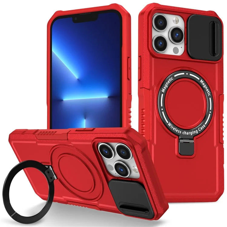 For iPhone 13 Pro Max 6.7 inch Magnetic Case with Sliding Camera Cover Kickstand Shockproof Phone Shell