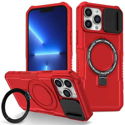 For iPhone 13 Pro Max 6.7 inch Magnetic Case with Sliding Camera Cover Kickstand Shockproof Phone Shell