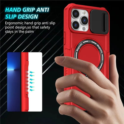 For iPhone 13 Pro Max 6.7 inch Magnetic Case with Sliding Camera Cover Kickstand Shockproof Phone Shell
