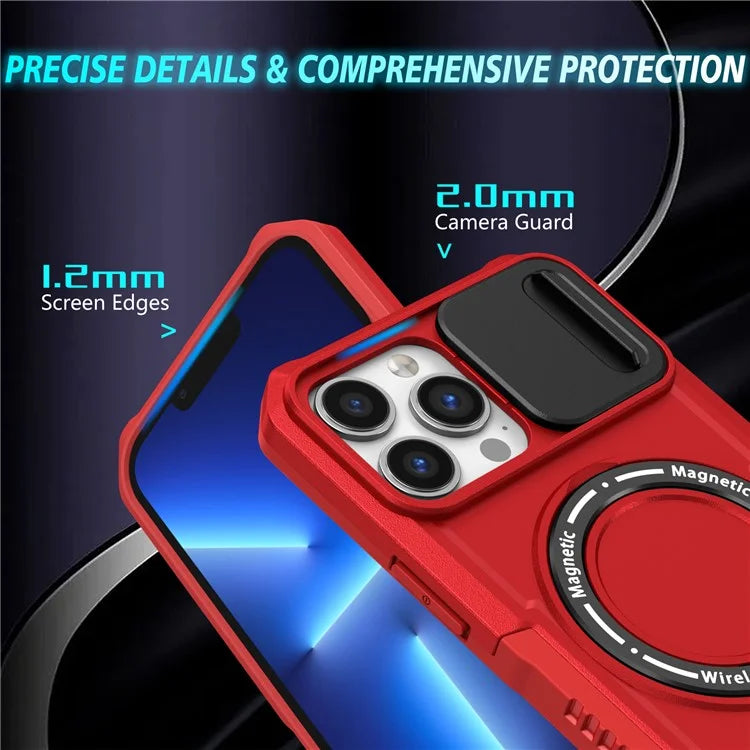 For iPhone 13 Pro Max 6.7 inch Magnetic Case with Sliding Camera Cover Kickstand Shockproof Phone Shell