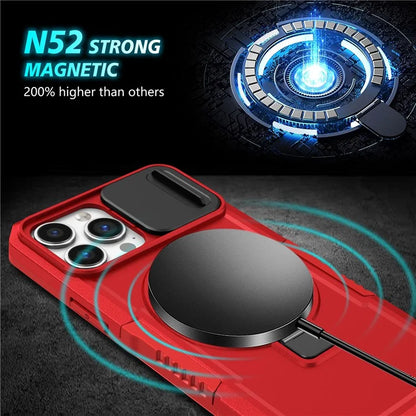 For iPhone 13 Pro Max 6.7 inch Magnetic Case with Sliding Camera Cover Kickstand Shockproof Phone Shell