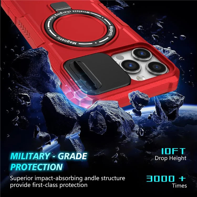 For iPhone 13 Pro Max 6.7 inch Magnetic Case with Sliding Camera Cover Kickstand Shockproof Phone Shell