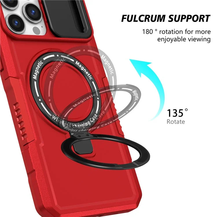 For iPhone 13 Pro Max 6.7 inch Magnetic Case with Sliding Camera Cover Kickstand Shockproof Phone Shell