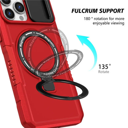 For iPhone 13 Pro Max 6.7 inch Magnetic Case with Sliding Camera Cover Kickstand Shockproof Phone Shell