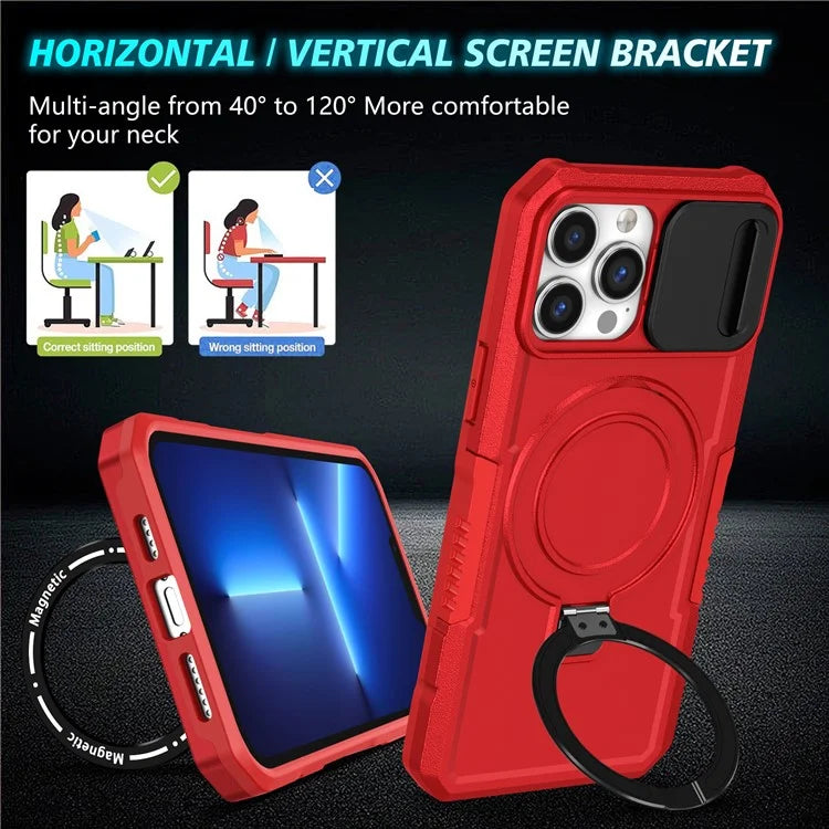 For iPhone 13 Pro Max 6.7 inch Magnetic Case with Sliding Camera Cover Kickstand Shockproof Phone Shell