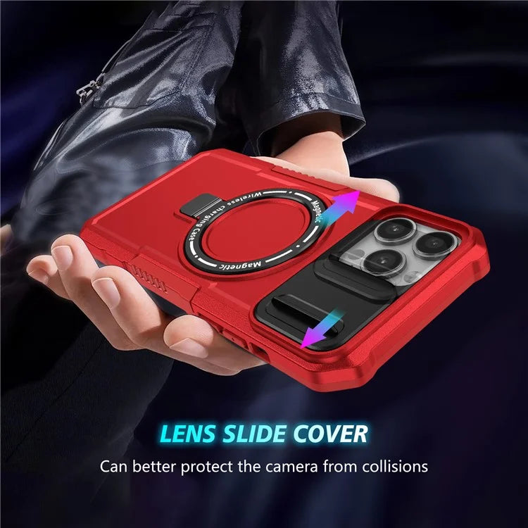 For iPhone 13 Pro Max 6.7 inch Magnetic Case with Sliding Camera Cover Kickstand Shockproof Phone Shell