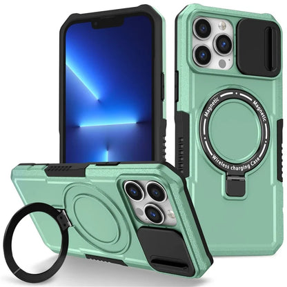 For iPhone 13 Pro Max 6.7 inch Magnetic Case with Sliding Camera Cover Kickstand Shockproof Phone Shell