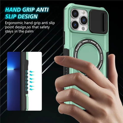 For iPhone 13 Pro Max 6.7 inch Magnetic Case with Sliding Camera Cover Kickstand Shockproof Phone Shell